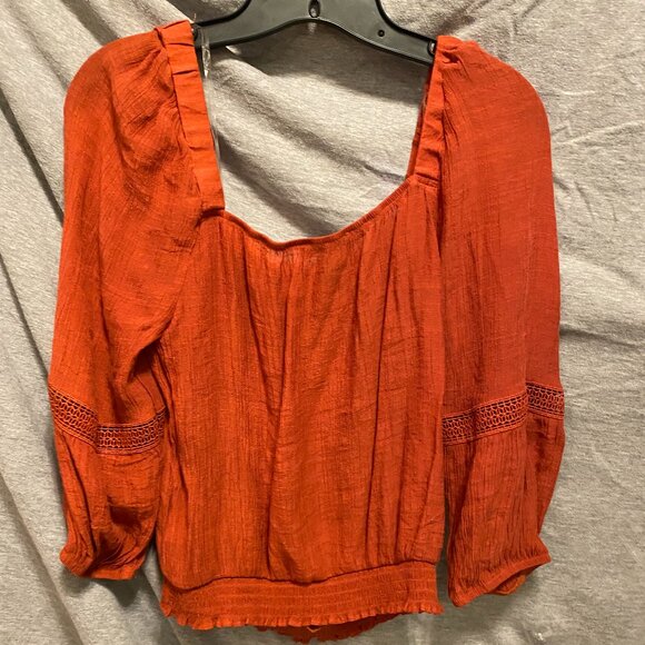 A. Byer Blouse Orange wide sleeves Polyester Stretch Size Large Embroidery - Picture 3 of 4